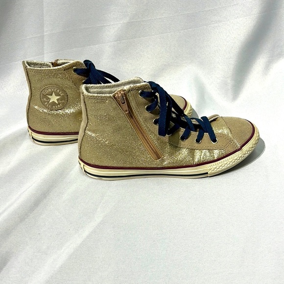 Chuck Taylor Converse All Star Hi Tops - Gold Glitter, Tan Faux Suede - size 5 - Picture 2 of 14